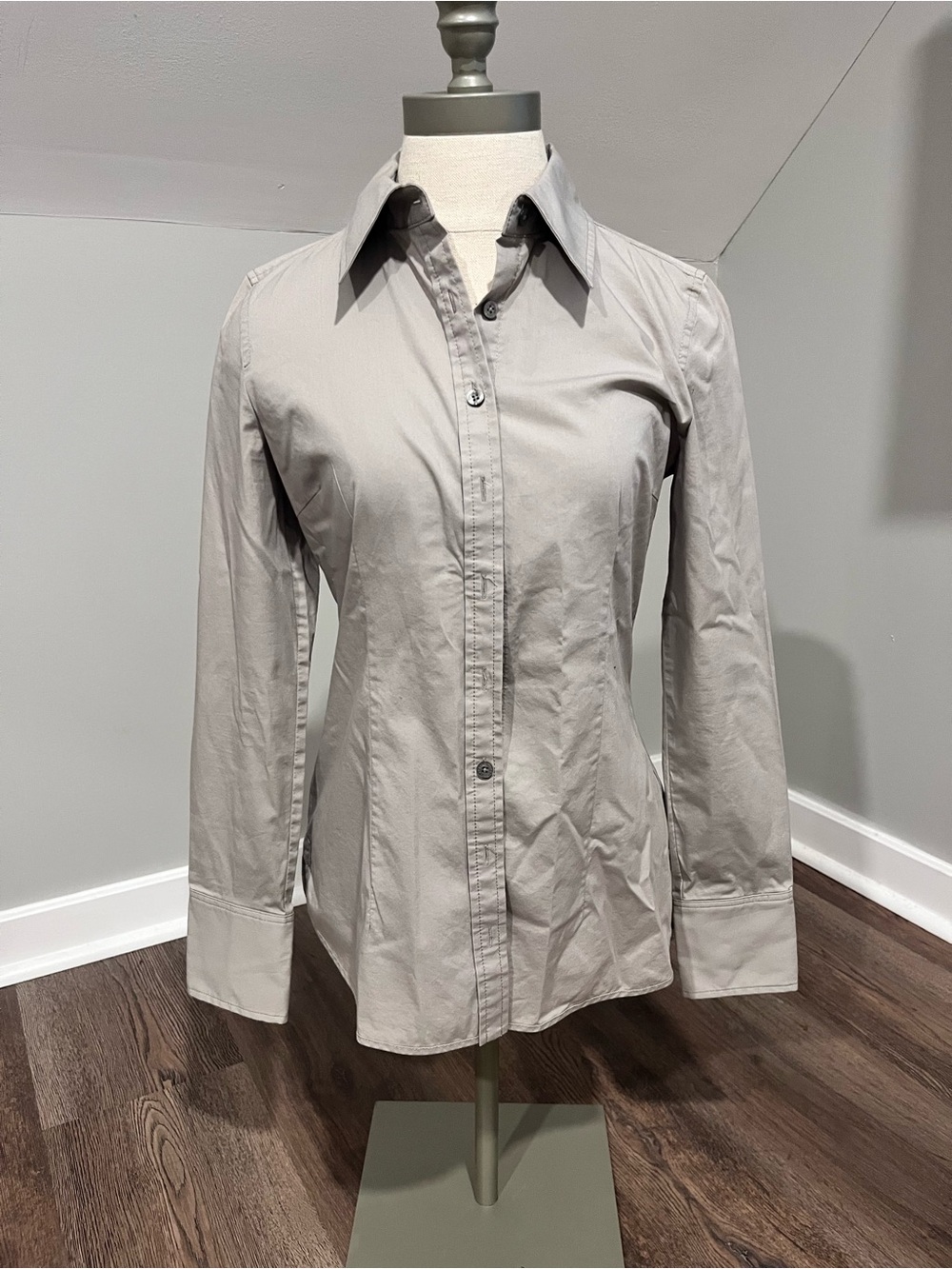 Express Light Taupe Button-Front Shirt